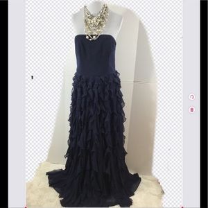 WHBM navy blue tiered waterfall gown 10 NWT